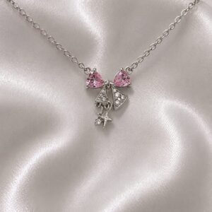Elegant Pink Bow Charm Necklace