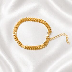 Stylish Gold-Tone Leaf Chain Anklet