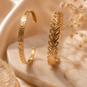 Elegant Gold Open Cuff Bracelet Set