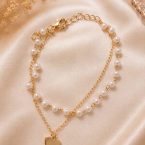 Elegant Pearl Heart Bracelet