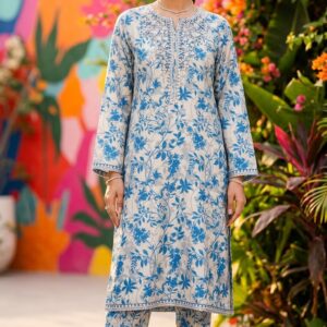 Two Piece Blue & White Printed Stitched Suit