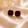Elegant Burgundy Square Stud Earrings