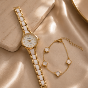 Luxury White Gold Watch & Bracelet Set