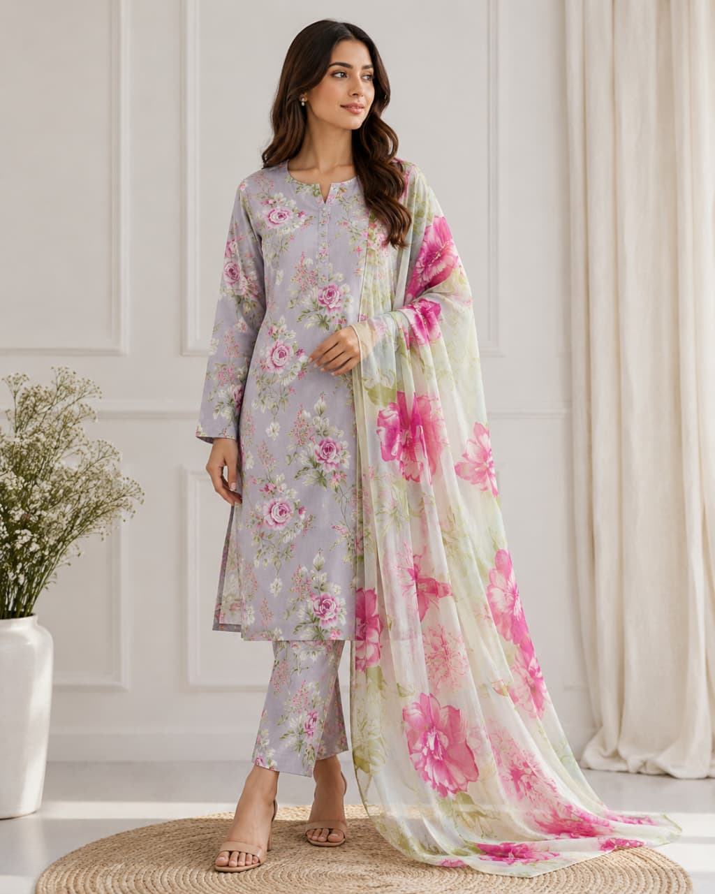 3Pc Unstiched Lawn Suit